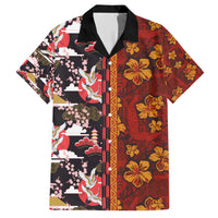 Japanese Culture Hawaii Style Family Matching Short Sleeve Bodycon Dress and Hawaiian Shirt Hawaiian Tribal and Japanese Pattern Together Culture LT03 Dad's Shirt - Short Sleeve Red - Polynesian Pride