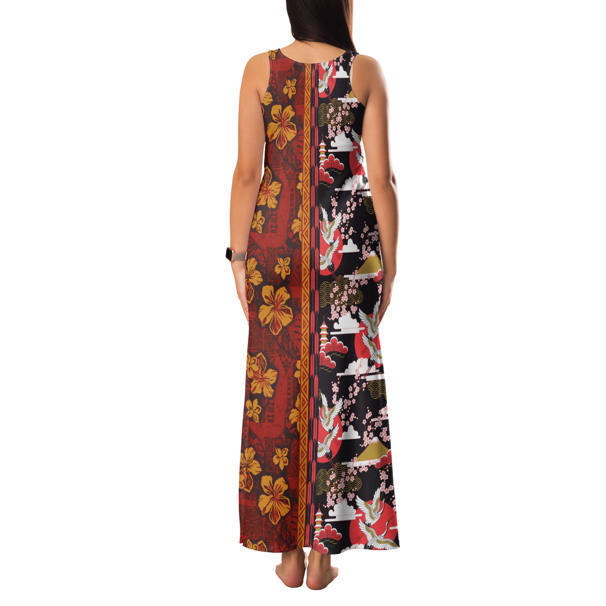 Japanese Culture Hawaii Style Family Matching Tank Maxi Dress and Hawaiian Shirt Hawaiian Tribal and Japanese Pattern Together Culture LT03 - Polynesian Pride