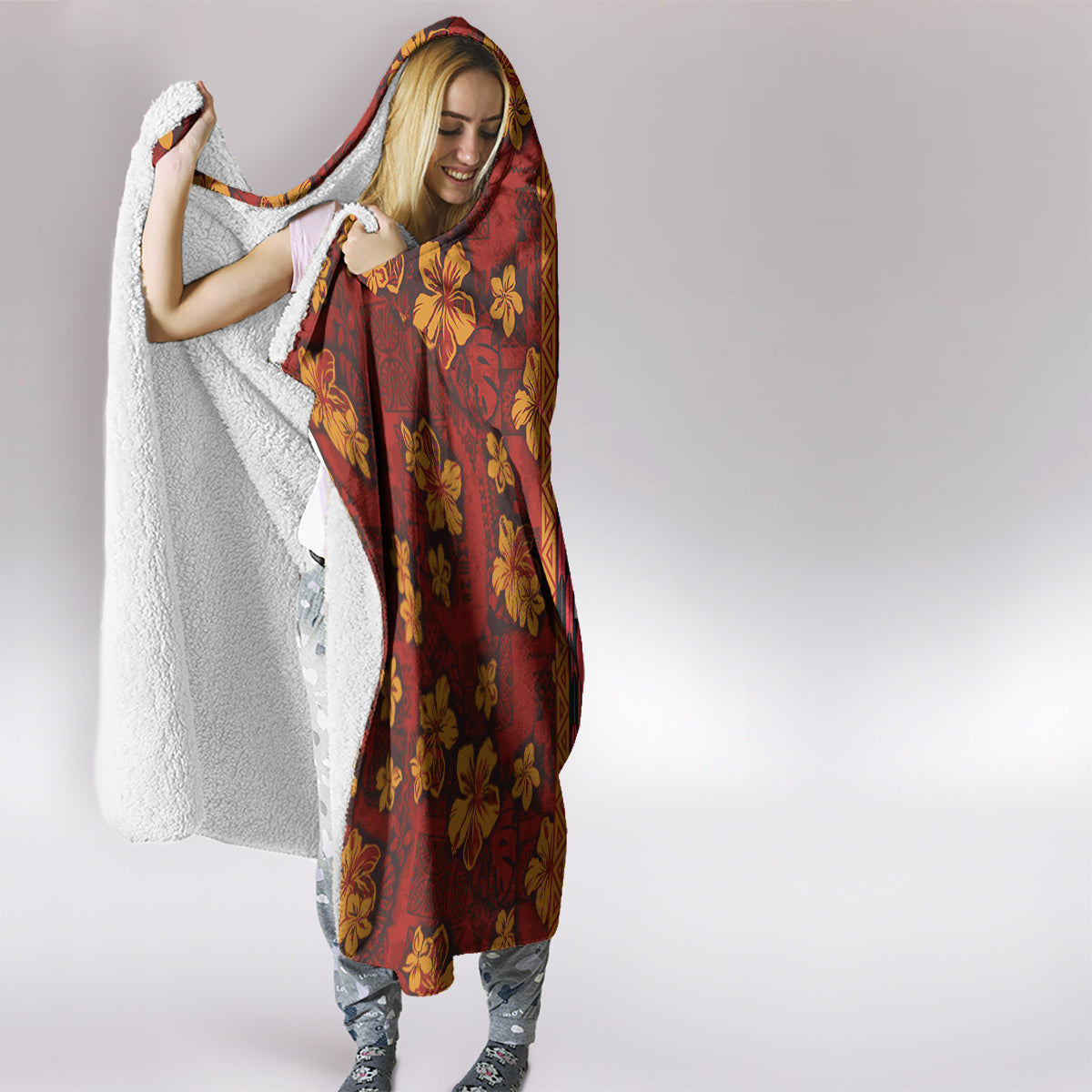 Pan-Pacific Festival Hooded Blanket Hawaiian Tribal and Japanese Pattern Together Culture