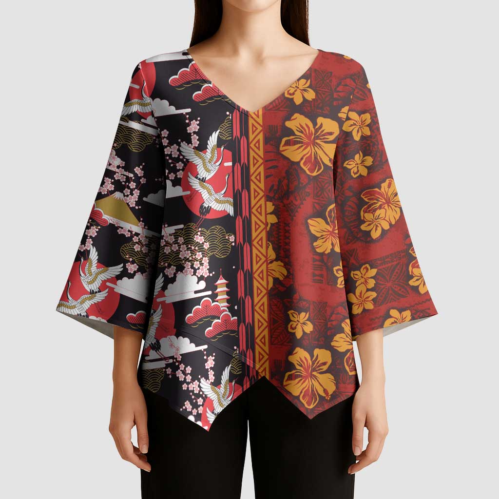 Japanese Culture Hawaii Style Kimono Sleeve Blouse Hawaiian Tribal and Japanese Pattern Together Culture LT03 - Polynesian Pride