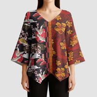 Japanese Culture Hawaii Style Kimono Sleeve Blouse Hawaiian Tribal and Japanese Pattern Together Culture LT03 - Polynesian Pride