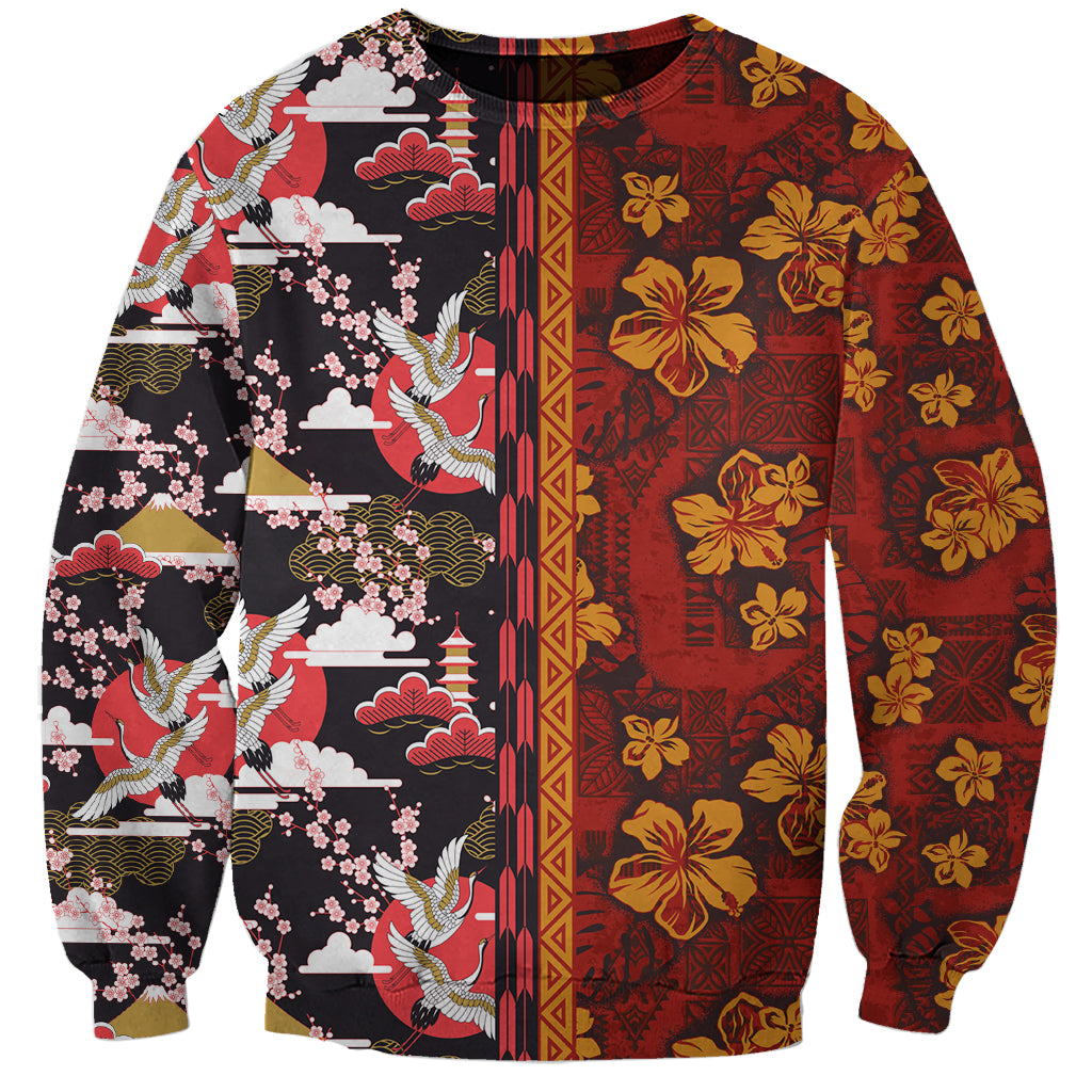 Pan-Pacific Festival Sweatshirt Hawaiian Tribal and Japanese Pattern Together Culture