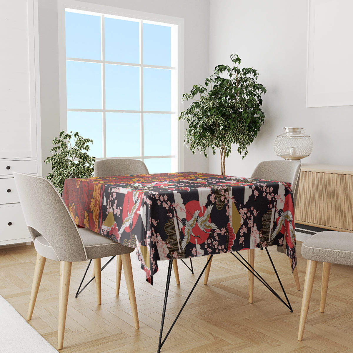 Pan-Pacific Festival Tablecloth Hawaiian Tribal and Japanese Pattern Together Culture