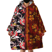 Japanese Culture Hawaii Style Wearable Blanket Hoodie Hawaiian Tribal and Japanese Pattern Together Culture LT03 - Polynesian Pride