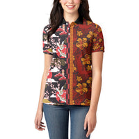 Japanese Culture Hawaii Style Women Polo Shirt Hawaiian Tribal and Japanese Pattern Together Culture LT03 - Polynesian Pride