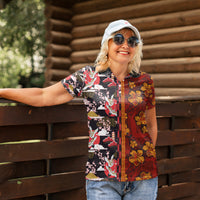Japanese Culture Hawaii Style Women Polo Shirt Hawaiian Tribal and Japanese Pattern Together Culture LT03 - Polynesian Pride