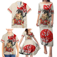 Personalised Pan-Pacific Festival Family Matching Puletasi and Hawaiian Shirt Japanese Samurai with Hawaiian Pattern