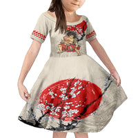 Personalised Japanese Culture Hawaii Style Family Matching Summer Maxi Dress and Hawaiian Shirt Japanese Samurai with Hawaiian Pattern LT03 Daughter's Dress Beige - Polynesian Pride