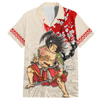 Personalised Japanese Culture Hawaii Style Family Matching Summer Maxi Dress and Hawaiian Shirt Japanese Samurai with Hawaiian Pattern LT03 Dad's Shirt - Short Sleeve Beige - Polynesian Pride