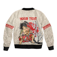 Personalised Pan-Pacific Festival Sleeve Zip Bomber Jacket Japanese Samurai with Hawaiian Pattern