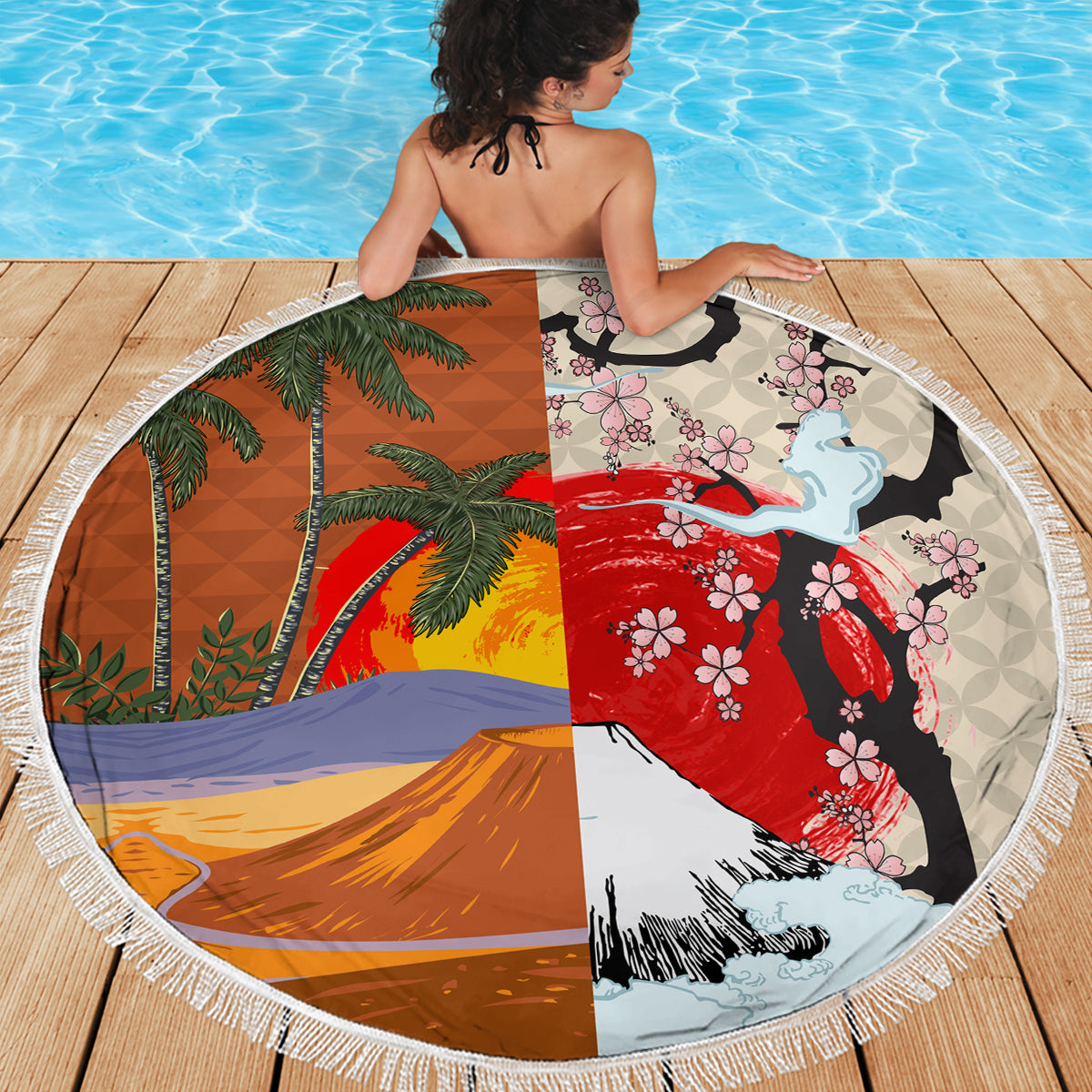 Pan-Pacific Festival Beach Blanket Mauna Kea and Fuji Mountains