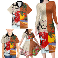 Japanese Culture Hawaii Style Family Matching Long Sleeve Bodycon Dress and Hawaiian Shirt Mauna Kea and Fuji Mountains LT03 - Polynesian Pride