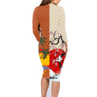 Japanese Culture Hawaii Style Family Matching Long Sleeve Bodycon Dress and Hawaiian Shirt Mauna Kea and Fuji Mountains LT03 - Polynesian Pride