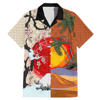 Japanese Culture Hawaii Style Family Matching Mermaid Dress and Hawaiian Shirt Mauna Kea and Fuji Mountains LT03 Dad's Shirt - Short Sleeve Brown - Polynesian Pride