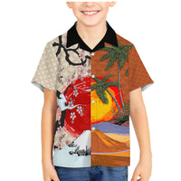 Japanese Culture Hawaii Style Family Matching Mermaid Dress and Hawaiian Shirt Mauna Kea and Fuji Mountains LT03 Son's Shirt Brown - Polynesian Pride