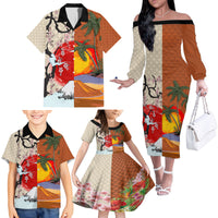 Japanese Culture Hawaii Style Family Matching Off The Shoulder Long Sleeve Dress and Hawaiian Shirt Mauna Kea and Fuji Mountains LT03 - Polynesian Pride