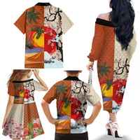 Japanese Culture Hawaii Style Family Matching Off The Shoulder Long Sleeve Dress and Hawaiian Shirt Mauna Kea and Fuji Mountains LT03 - Polynesian Pride