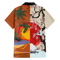 Japanese Culture Hawaii Style Family Matching Off The Shoulder Long Sleeve Dress and Hawaiian Shirt Mauna Kea and Fuji Mountains LT03 - Polynesian Pride