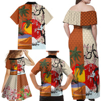 Japanese Culture Hawaii Style Family Matching Off Shoulder Maxi Dress and Hawaiian Shirt Mauna Kea and Fuji Mountains LT03 - Polynesian Pride