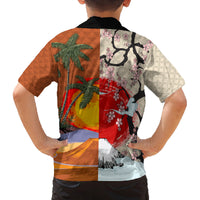 Japanese Culture Hawaii Style Family Matching Off Shoulder Short Dress and Hawaiian Shirt Mauna Kea and Fuji Mountains LT03 - Polynesian Pride