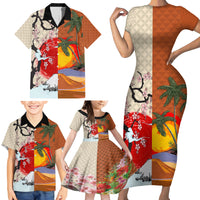 Japanese Culture Hawaii Style Family Matching Short Sleeve Bodycon Dress and Hawaiian Shirt Mauna Kea and Fuji Mountains LT03 - Polynesian Pride