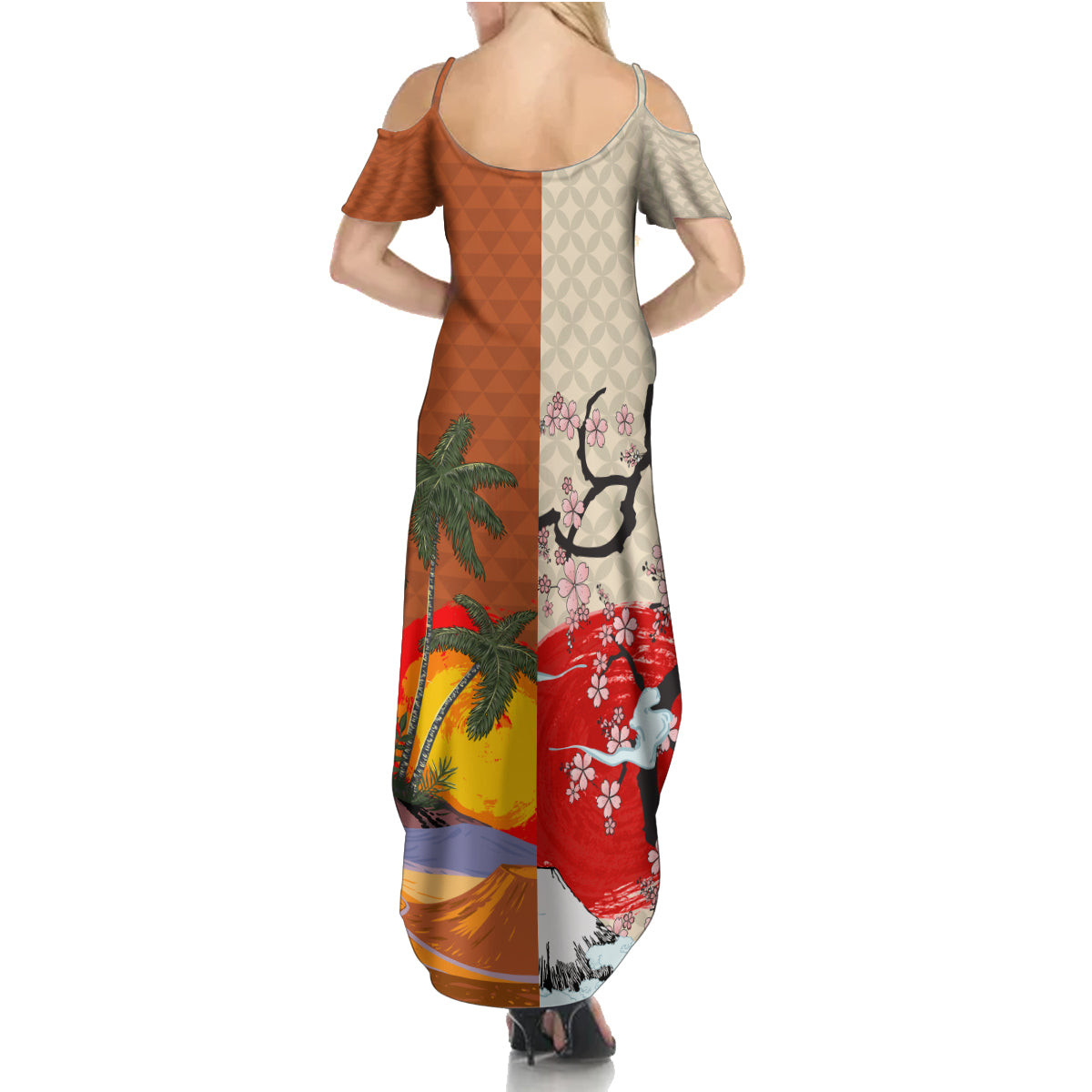 Japanese Culture Hawaii Style Family Matching Summer Maxi Dress and Hawaiian Shirt Mauna Kea and Fuji Mountains LT03 - Polynesian Pride
