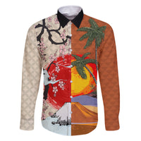 Japanese Culture Hawaii Style Family Matching Tank Maxi Dress and Hawaiian Shirt Mauna Kea and Fuji Mountains LT03 Dad's Shirt - Long Sleeve Brown - Polynesian Pride
