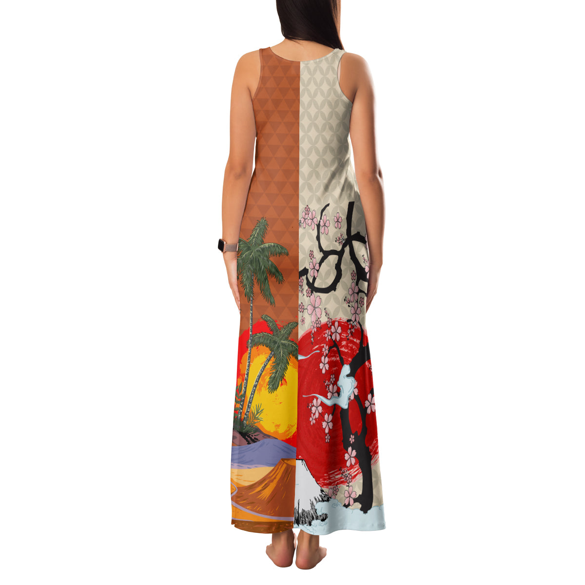 Japanese Culture Hawaii Style Family Matching Tank Maxi Dress and Hawaiian Shirt Mauna Kea and Fuji Mountains LT03 - Polynesian Pride
