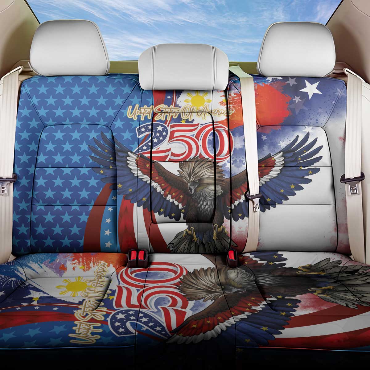 Philippines and United States Semiquincentennial Back Car Seat Cover Eagle and National Flag Style