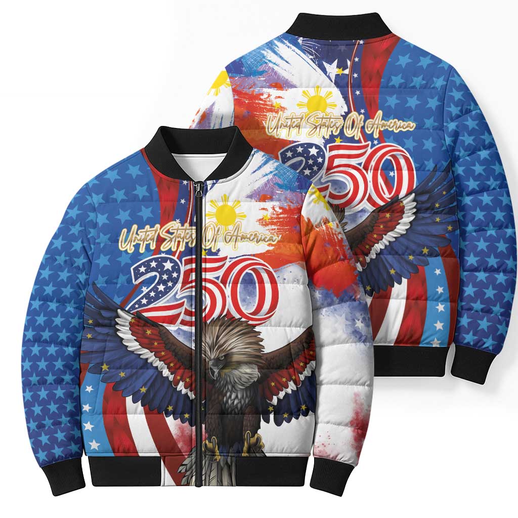 Philippines and United States Semiquincentennial Bomber Puffer Jacket Eagle and National Flag Style
