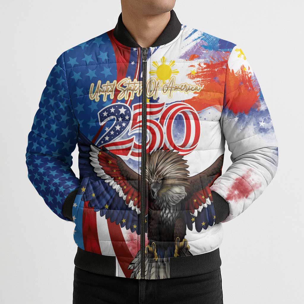 Philippines and United States Semiquincentennial Bomber Puffer Jacket Eagle and National Flag Style