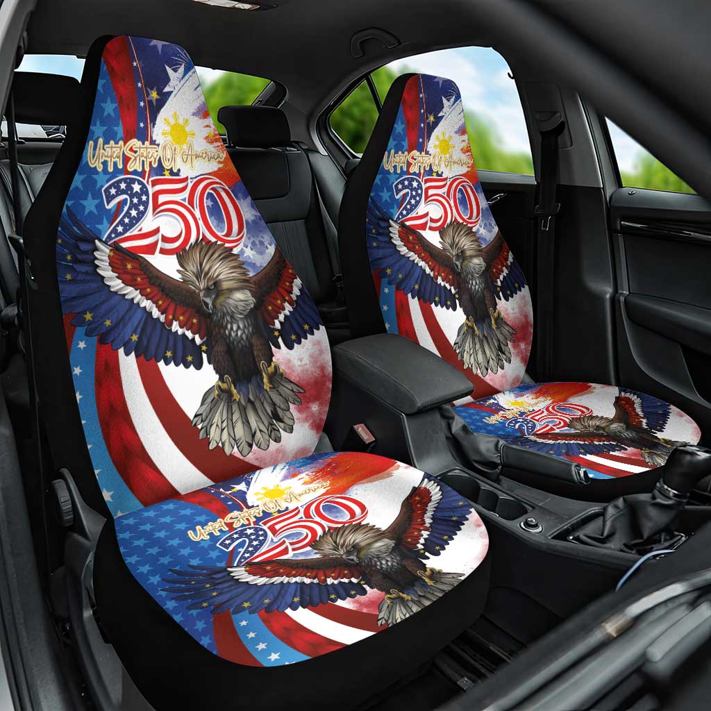 Philippines and United States Semiquincentennial Car Seat Cover Eagle and National Flag Style