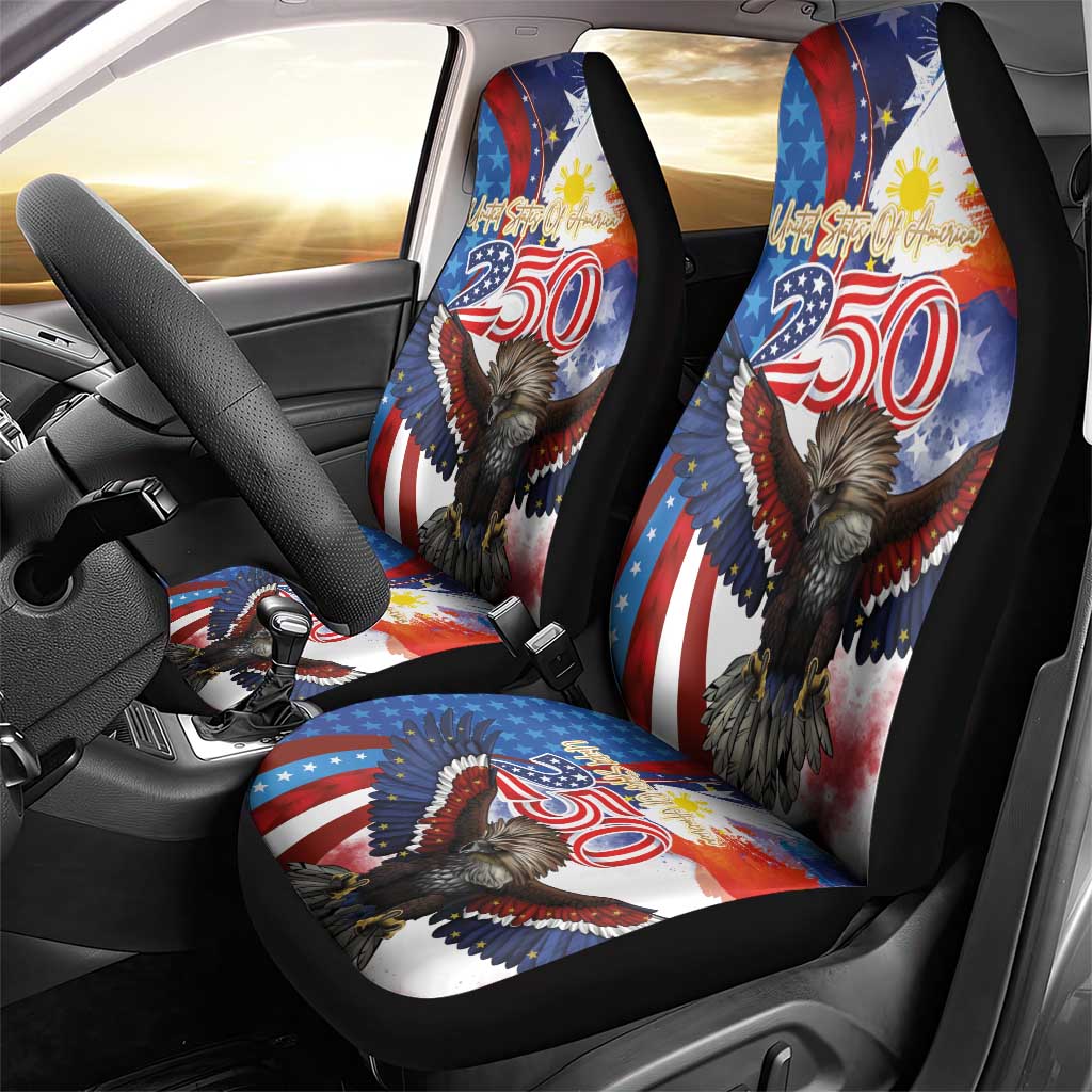 Philippines and United States Semiquincentennial Car Seat Cover Eagle and National Flag Style