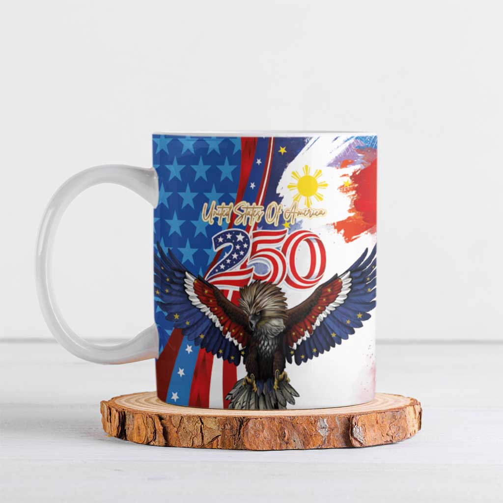 Philippines and United States Semiquincentennial Ceramic Mug Eagle and National Flag Style
