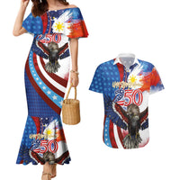 Philippines and United States Semiquincentennial Couples Matching Mermaid Dress and Hawaiian Shirt Eagle and National Flag Style LT03 Multicolor - Polynesian Pride