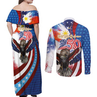 Philippines and United States Semiquincentennial Couples Matching Off Shoulder Maxi Dress and Long Sleeve Button Shirt Eagle and National Flag Style