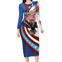 Philippines and United States Semiquincentennial Family Matching Long Sleeve Bodycon Dress and Hawaiian Shirt Eagle and National Flag Style LT03 Mom's Dress Multicolor - Polynesian Pride