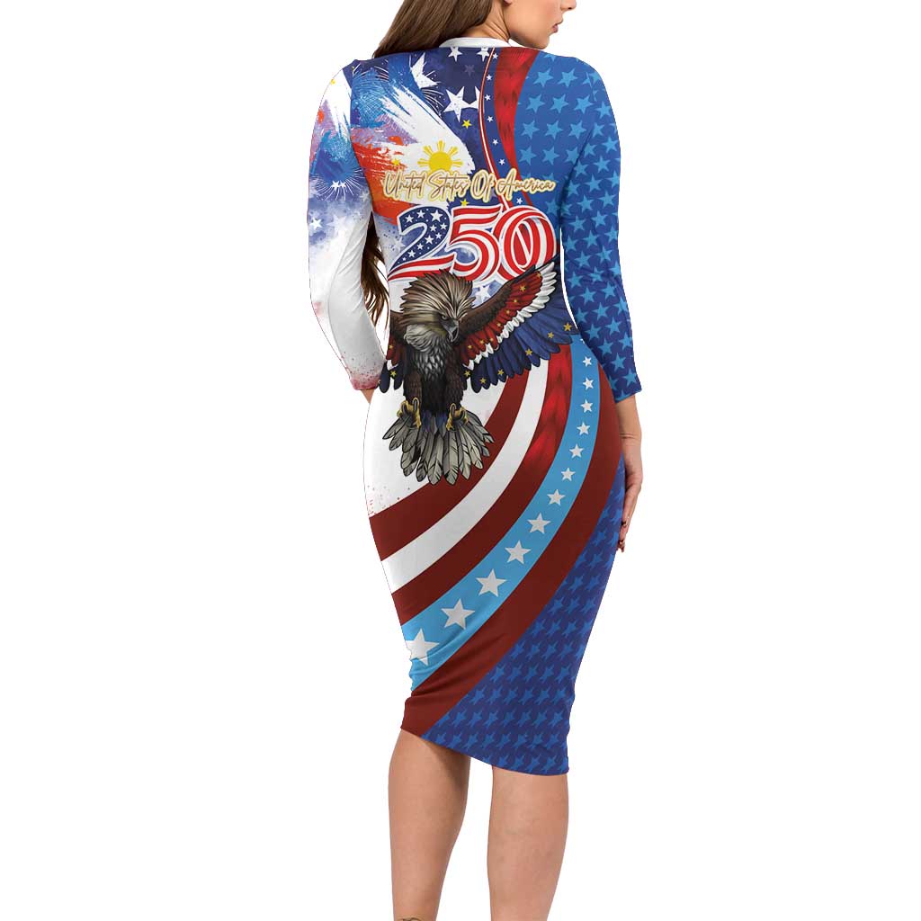 Philippines and United States Semiquincentennial Family Matching Long Sleeve Bodycon Dress and Hawaiian Shirt Eagle and National Flag Style LT03 - Polynesian Pride