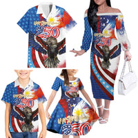 Philippines and United States Semiquincentennial Family Matching Off The Shoulder Long Sleeve Dress and Hawaiian Shirt Eagle and National Flag Style LT03 - Polynesian Pride