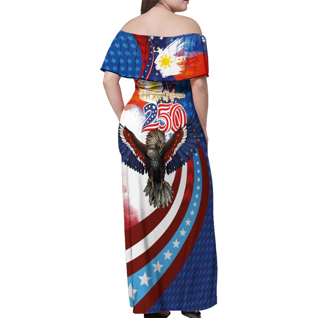 Philippines and United States Semiquincentennial Family Matching Off Shoulder Maxi Dress and Hawaiian Shirt Eagle and National Flag Style LT03 - Polynesian Pride