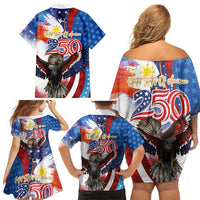 Philippines and United States Semiquincentennial Family Matching Off Shoulder Short Dress and Hawaiian Shirt Eagle and National Flag Style LT03 - Polynesian Pride