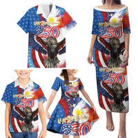 Philippines and United States Semiquincentennial Family Matching Puletasi and Hawaiian Shirt Eagle and National Flag Style LT03 - Polynesian Pride
