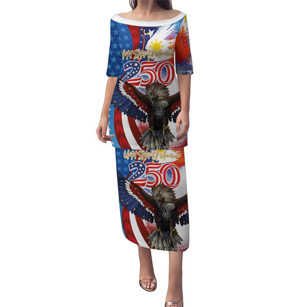Philippines and United States Semiquincentennial Family Matching Puletasi and Hawaiian Shirt Eagle and National Flag Style LT03 Mom's Dress Multicolor - Polynesian Pride