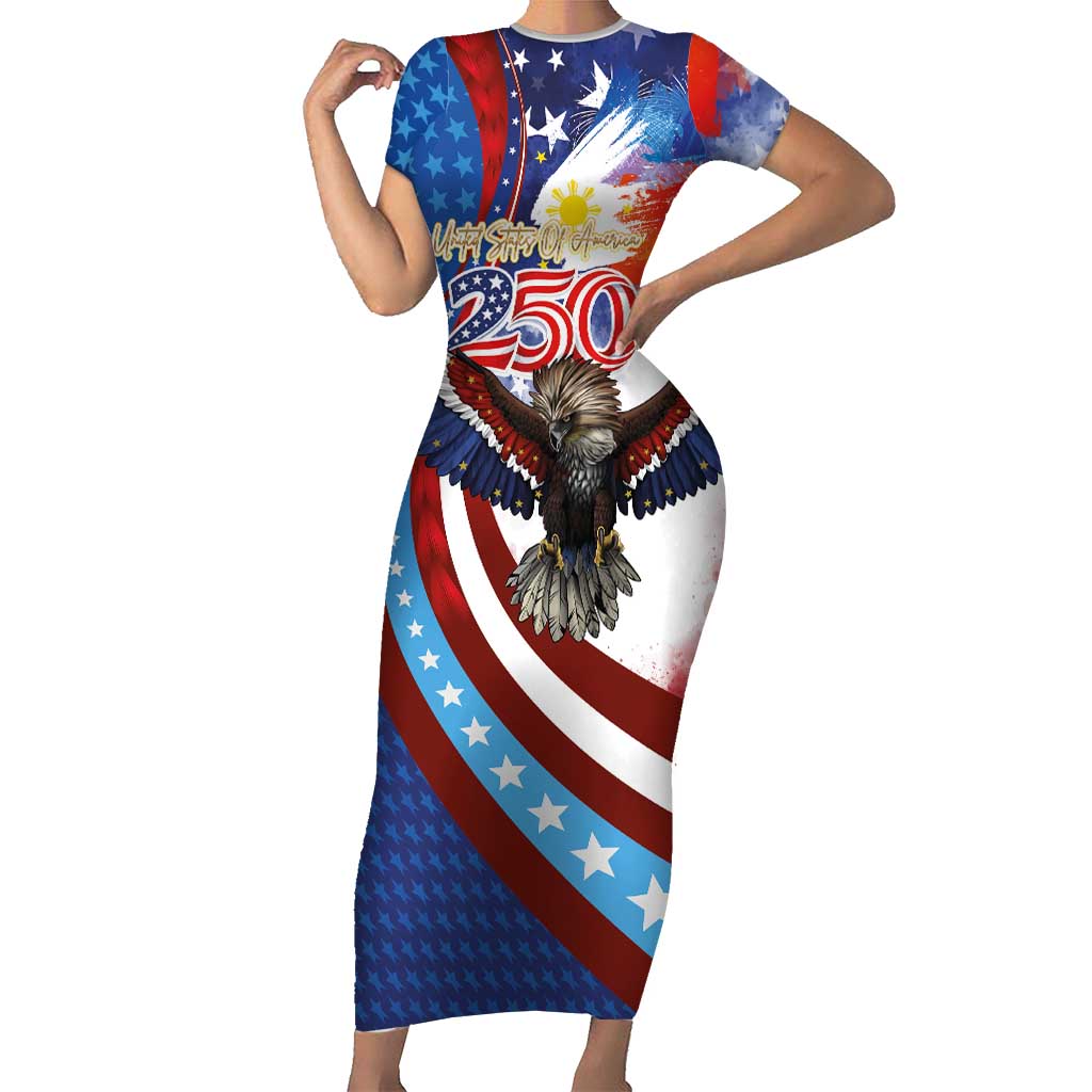Philippines and United States Semiquincentennial Family Matching Short Sleeve Bodycon Dress and Hawaiian Shirt Eagle and National Flag Style LT03 Mom's Dress Multicolor - Polynesian Pride