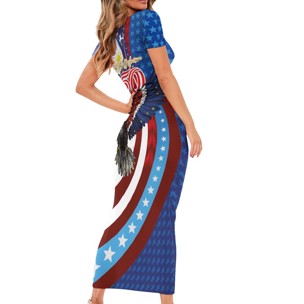 Philippines and United States Semiquincentennial Family Matching Short Sleeve Bodycon Dress and Hawaiian Shirt Eagle and National Flag Style LT03 - Polynesian Pride
