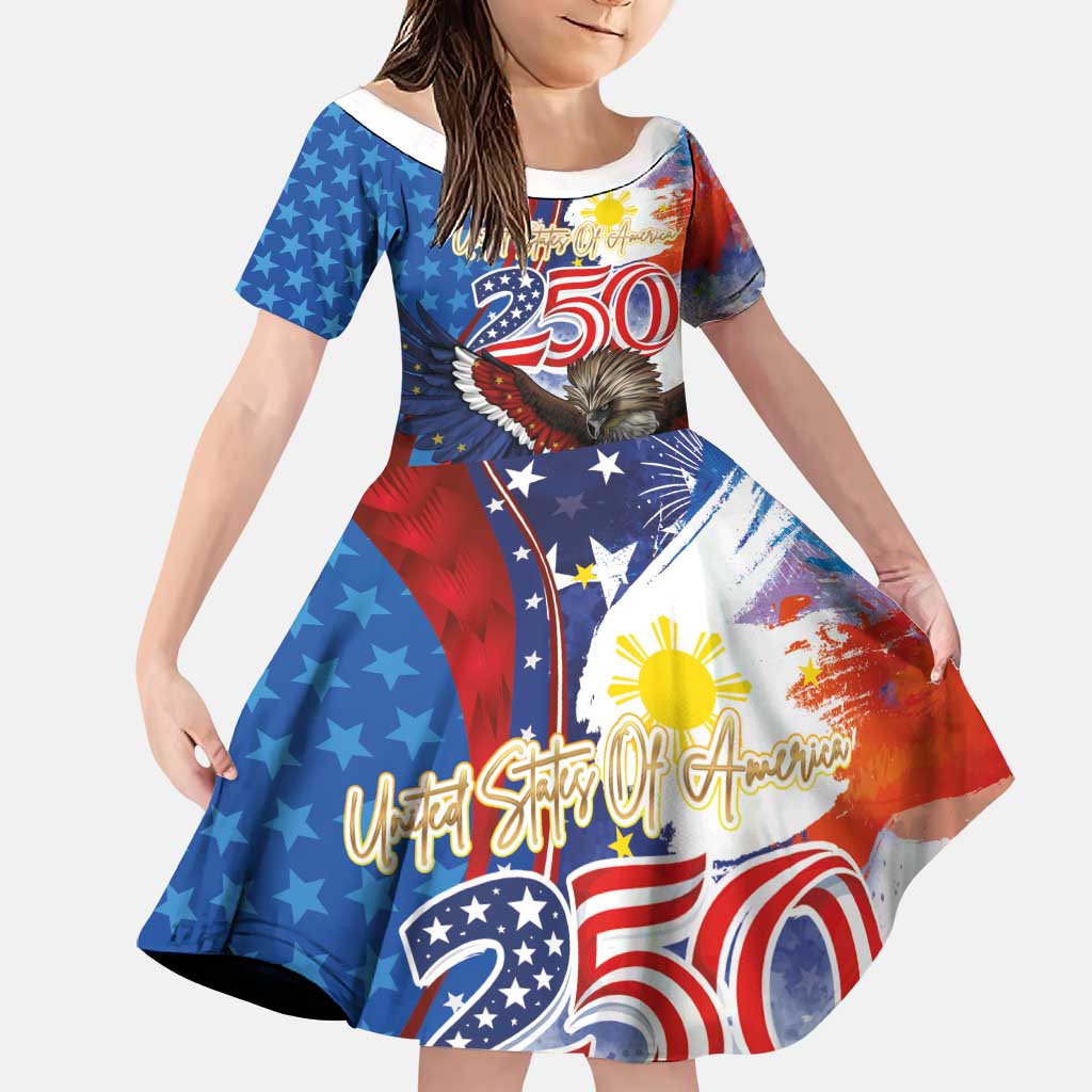 Philippines and United States Semiquincentennial Family Matching Summer Maxi Dress and Hawaiian Shirt Eagle and National Flag Style LT03 Daughter's Dress Multicolor - Polynesian Pride