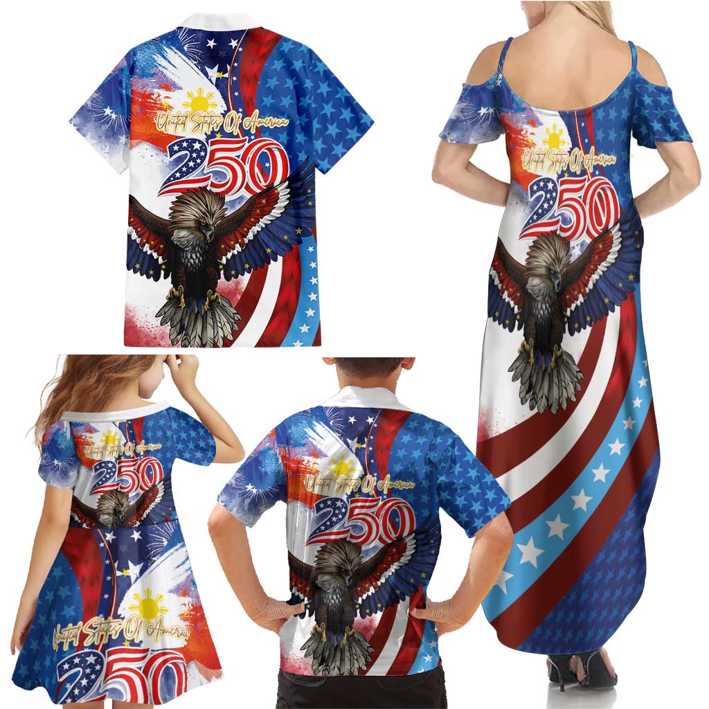 Philippines and United States Semiquincentennial Family Matching Summer Maxi Dress and Hawaiian Shirt Eagle and National Flag Style LT03 - Polynesian Pride
