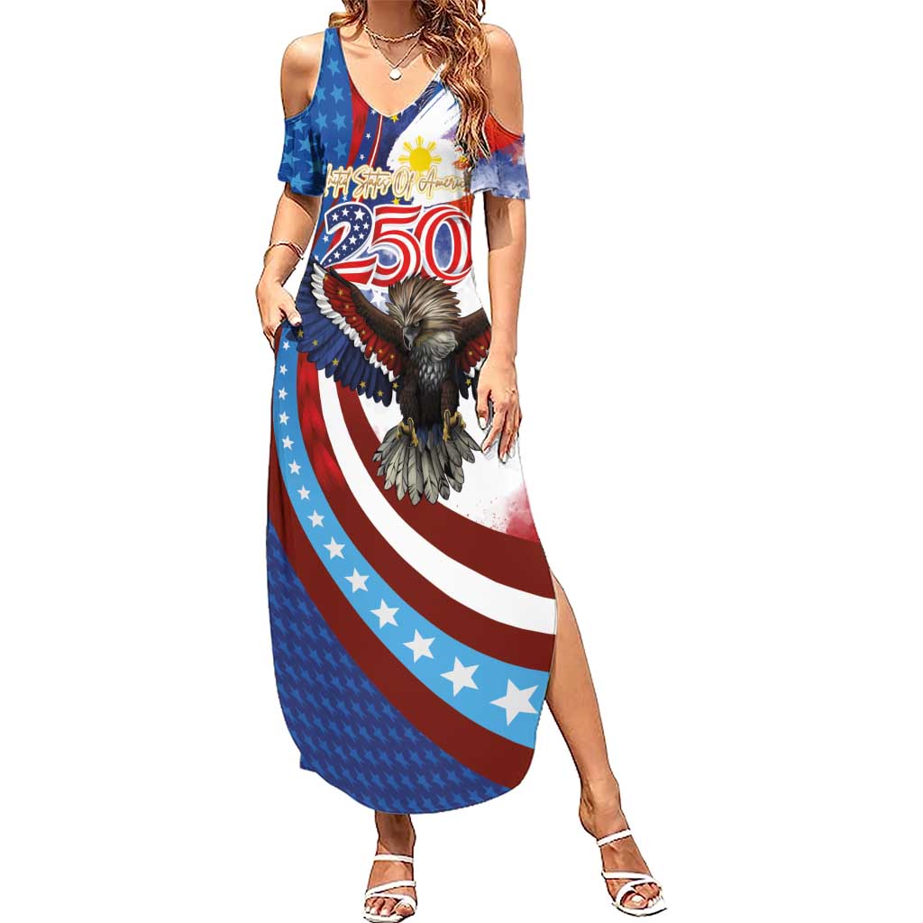 Philippines and United States Semiquincentennial Family Matching Summer Maxi Dress and Hawaiian Shirt Eagle and National Flag Style LT03 Mom's Dress Multicolor - Polynesian Pride
