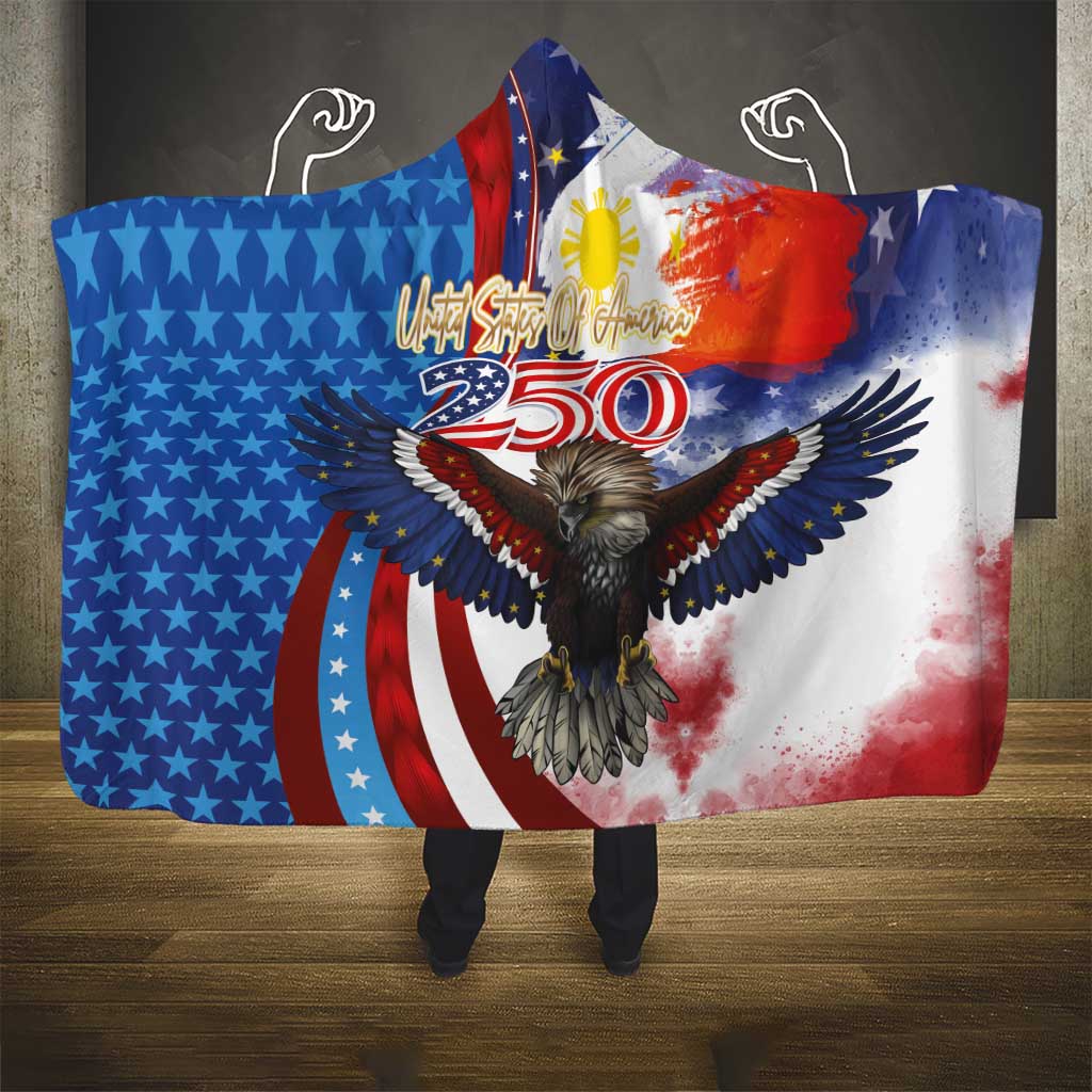 Philippines and United States Semiquincentennial Hooded Blanket Eagle and National Flag Style
