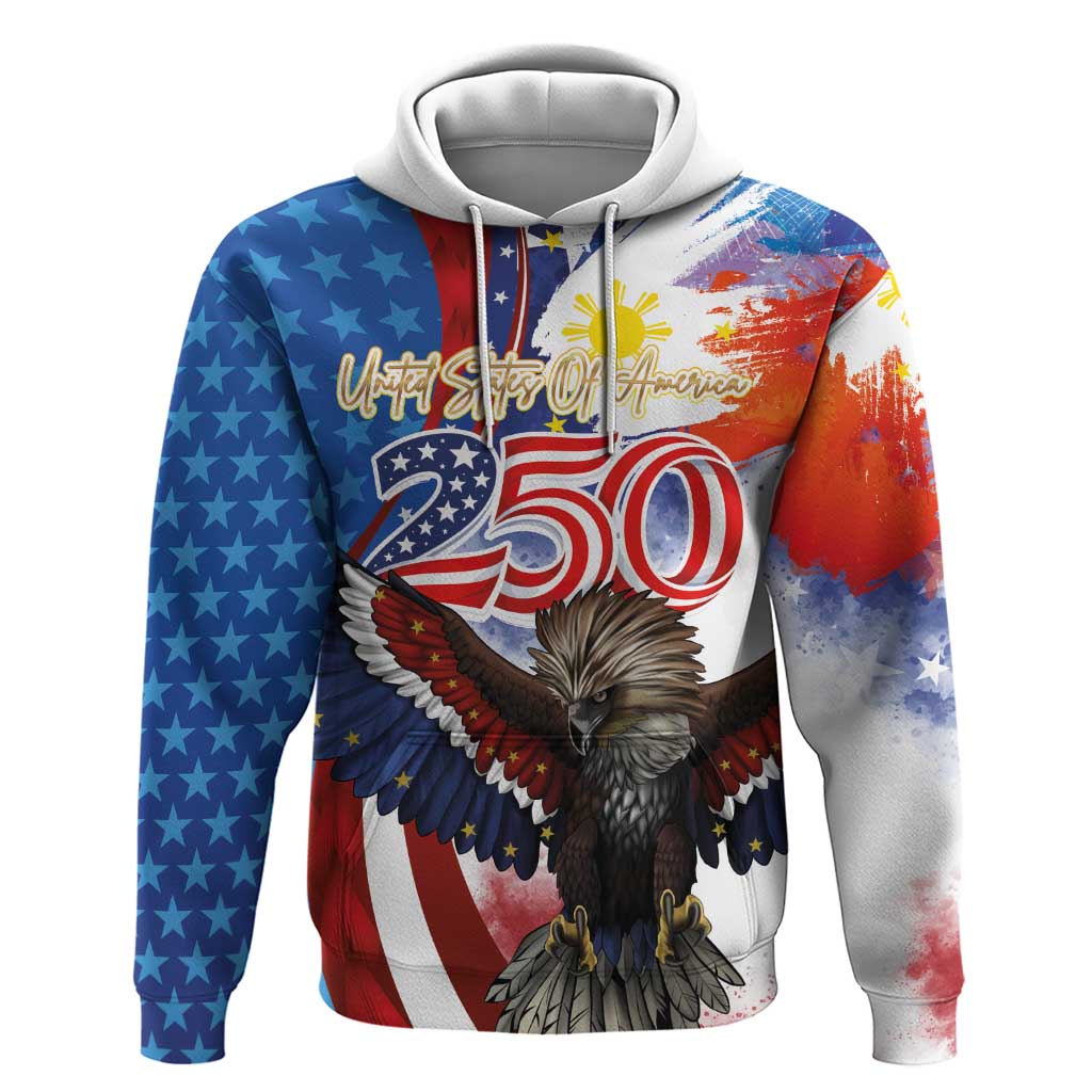 Philippines and United States Semiquincentennial Hoodie Eagle and National Flag Style